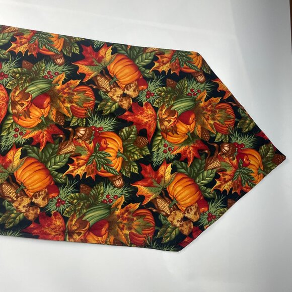 Handmade Patchwork Table Runner Autumn Fall Thanksgiving Pumpkins Orange Quilted - Picture 8 of 10